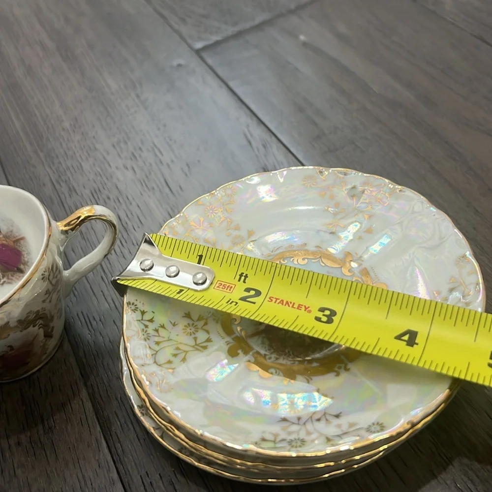 Victorian, gold trimmed, antique like, mini coffee cups with saucer plates